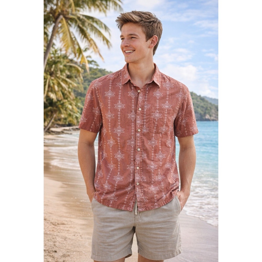 Colorful Planet Shirt Boys XXL 18/20 Blue Pink‎ Tropical Beach Resort